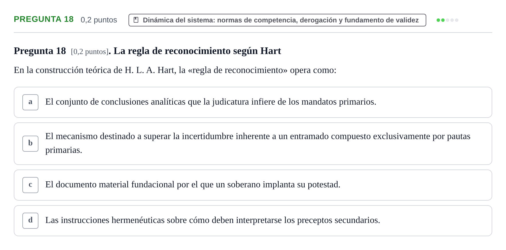 Enunciado: Pregunta 18 · Teoría General del Derecho UOC 2023