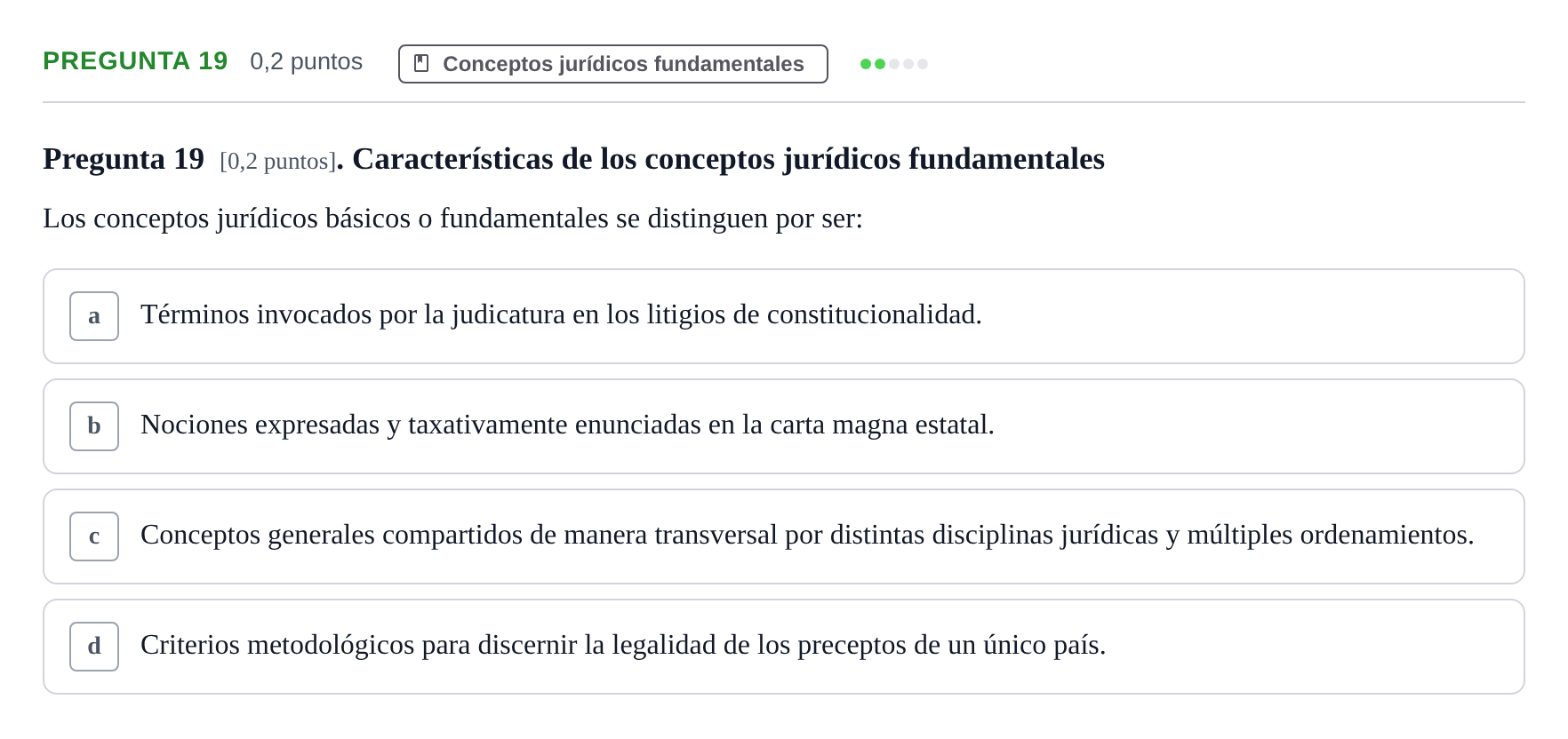 Enunciado: Pregunta 19 · Teoría General del Derecho UOC 2023