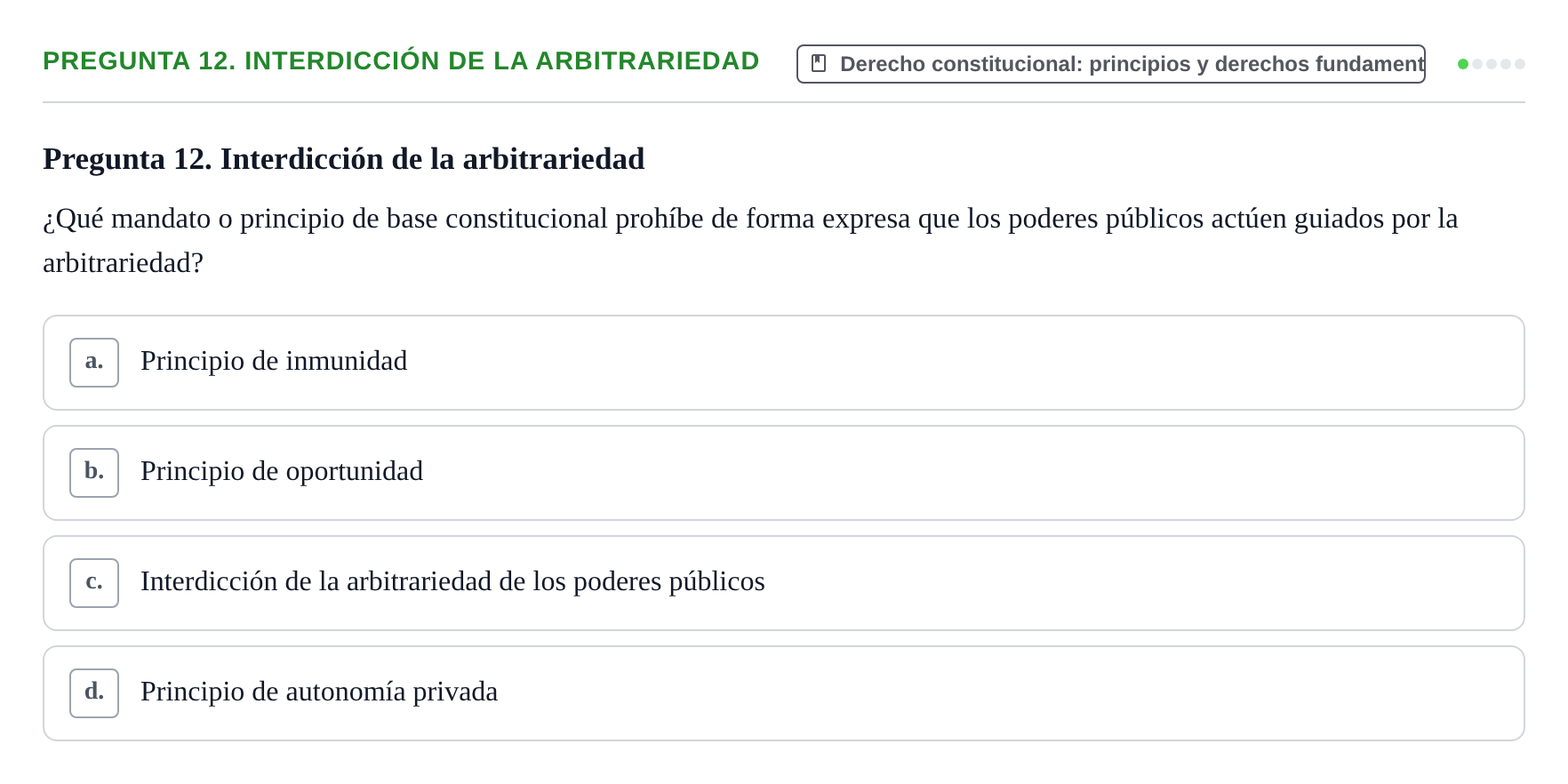 Enunciado: Pregunta 12. Interdicción de la arbitrariedad