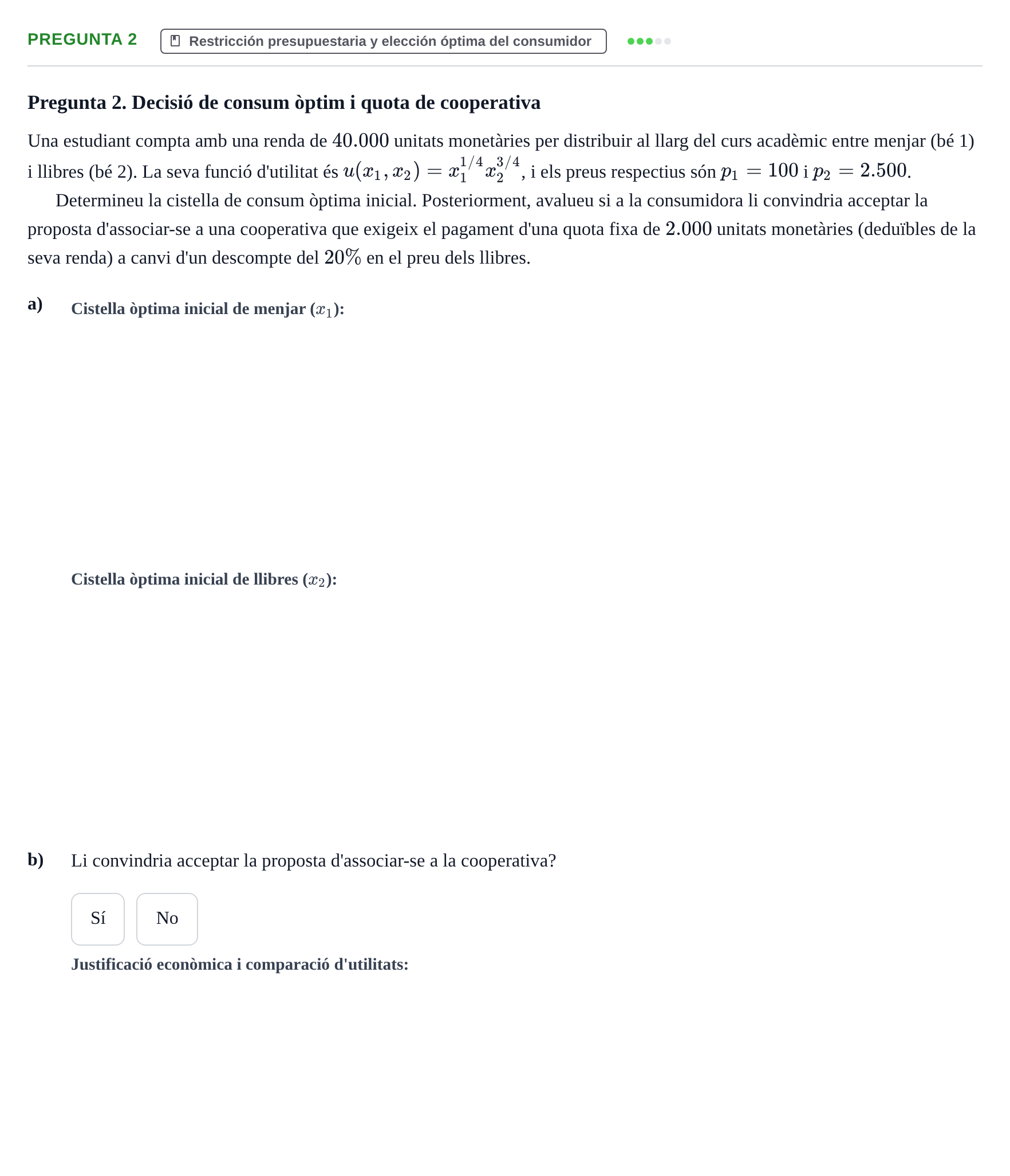 Enunciado: Pregunta 2 · Mercados y conducta UOC Juny 2024