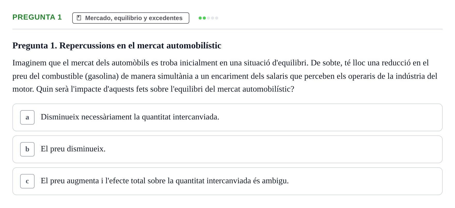 Enunciado: Pregunta 1 · Mercados y conducta UOC Juny 2023