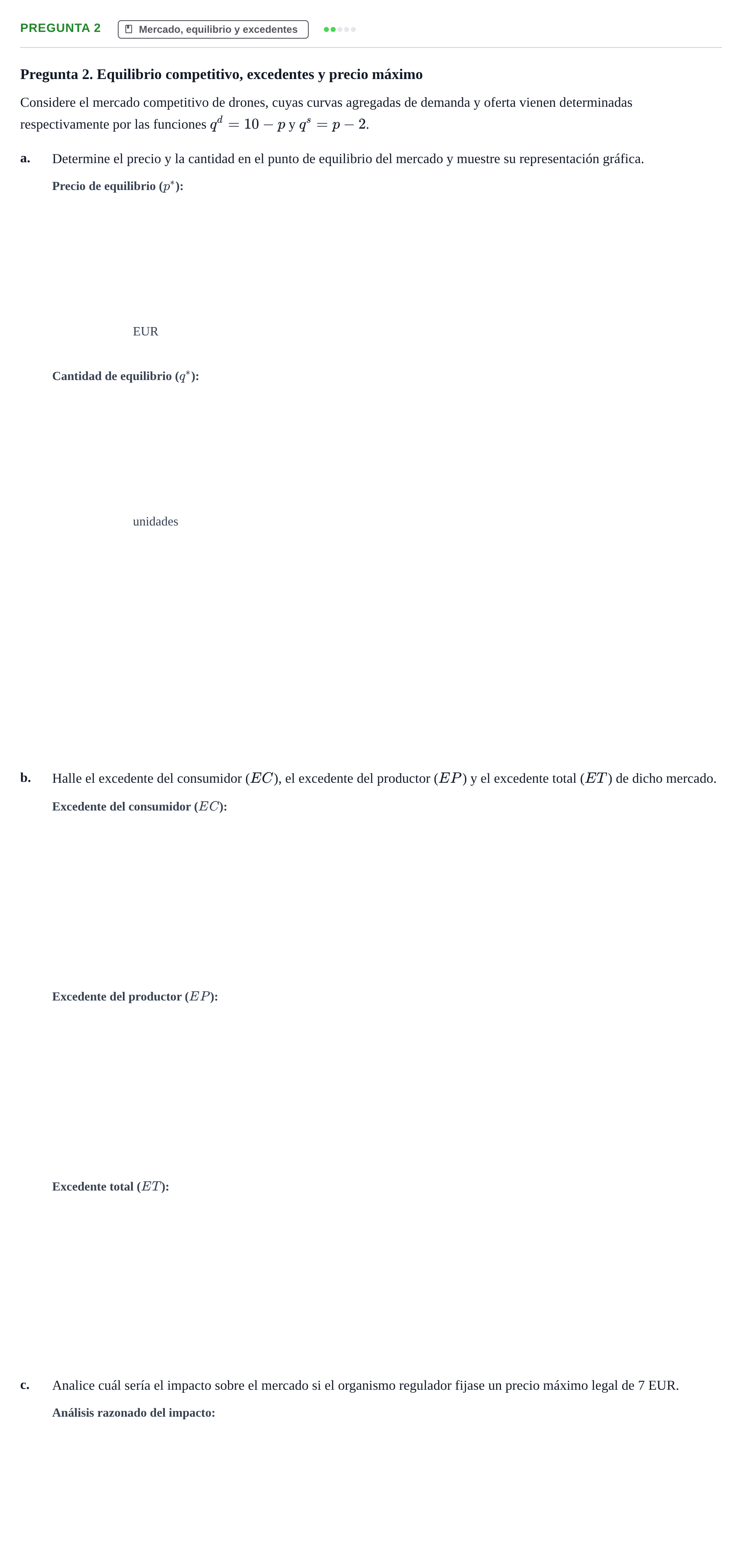Enunciado: Pregunta 2 · Mercados y conducta UOC 2024
