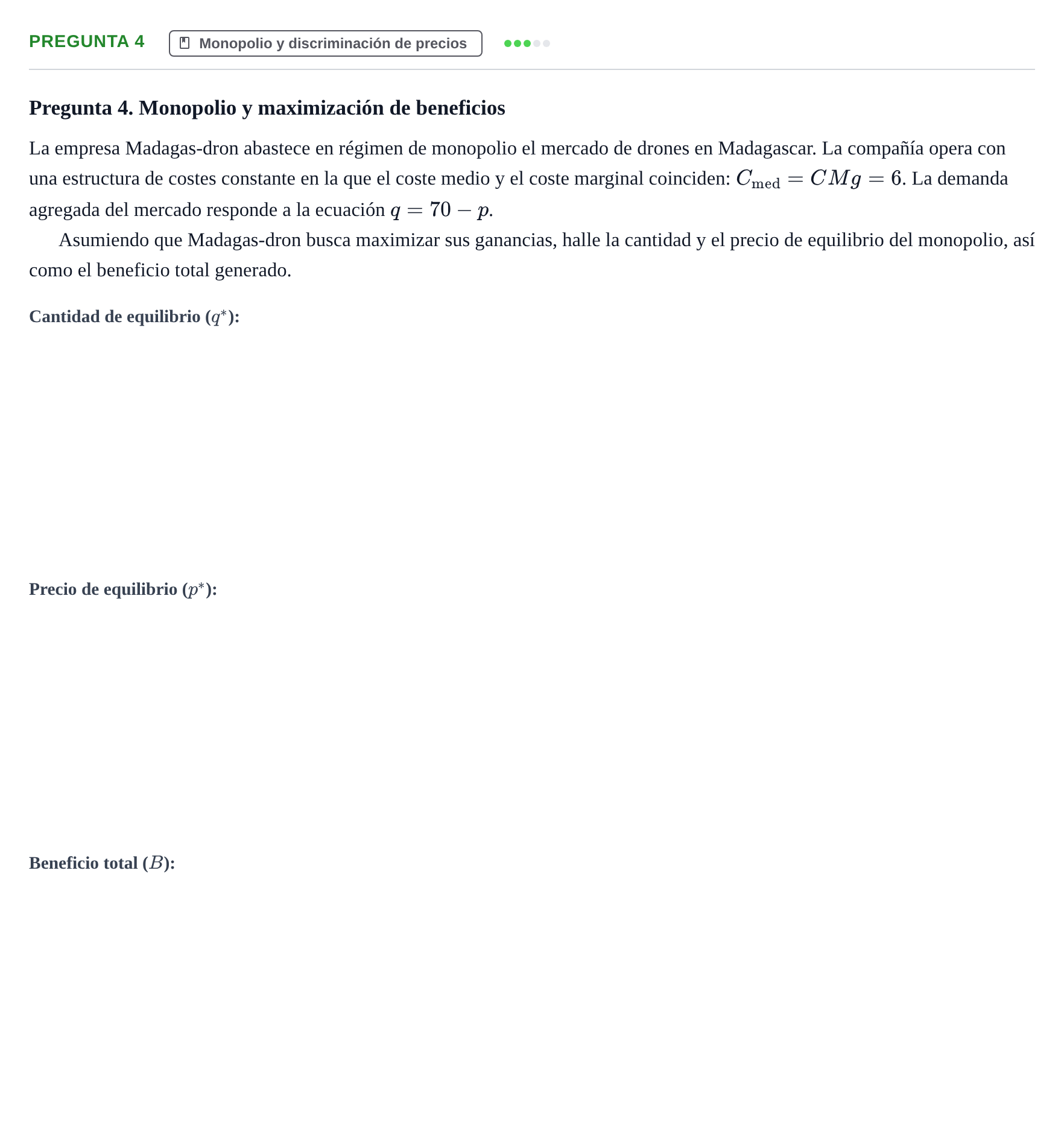 Enunciado: Pregunta 4 · Mercados y conducta UOC 2024