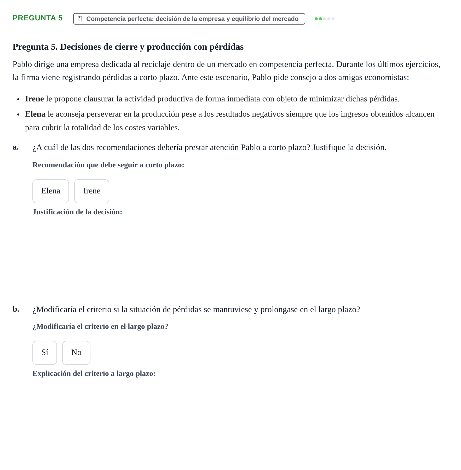 Enunciado: Pregunta 5 · Mercados y conducta UOC 2024