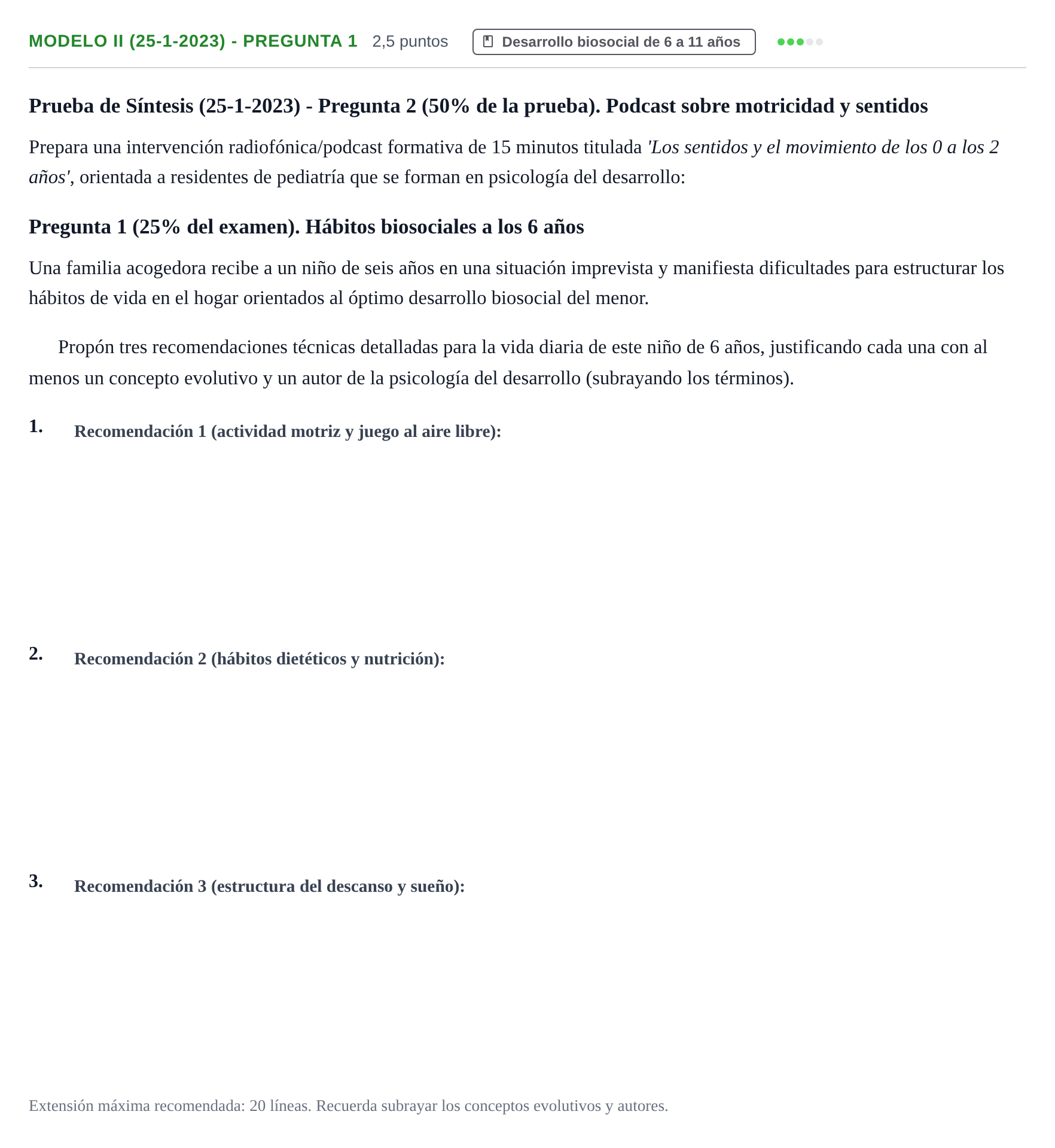 Enunciado: Ejercicio Modelo II (25-1-2023) - Pregunta 1 · Psicología del Desarrollo: Infancia UOC 2023