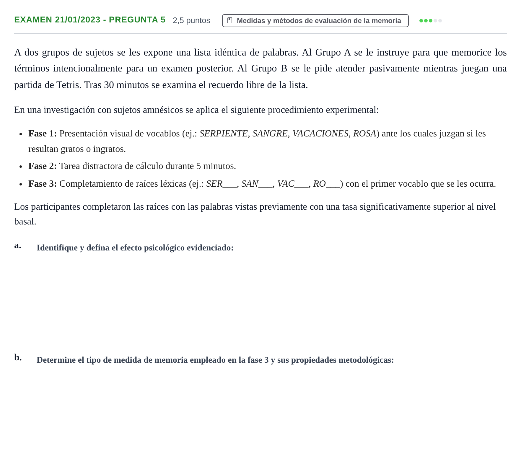 Enunciado: Ejercicio Examen 21/01/2023 - Pregunta 5 · Psicología de la Atención y la Memoria UOC 2023