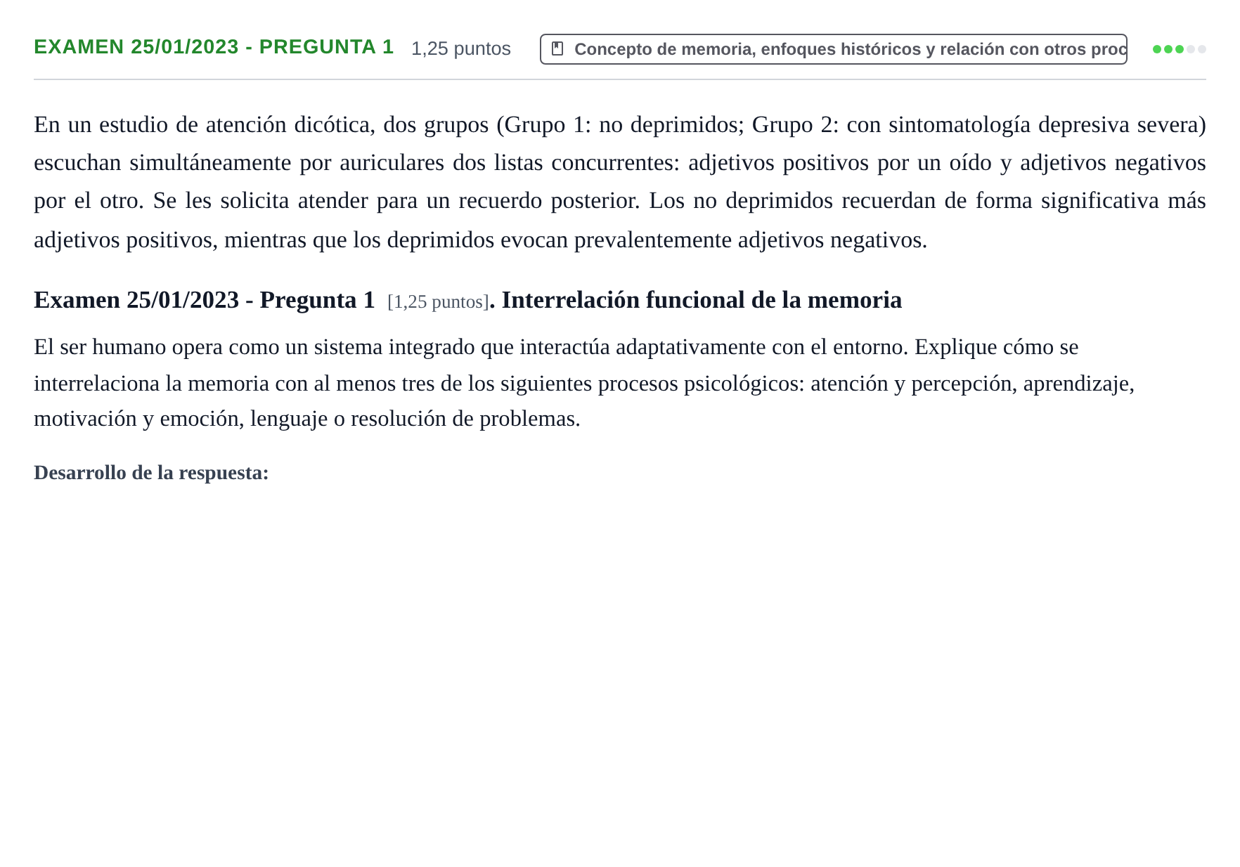 Enunciado: Ejercicio Examen 25/01/2023 - Pregunta 1 · Psicología de la Atención y la Memoria UOC 2023