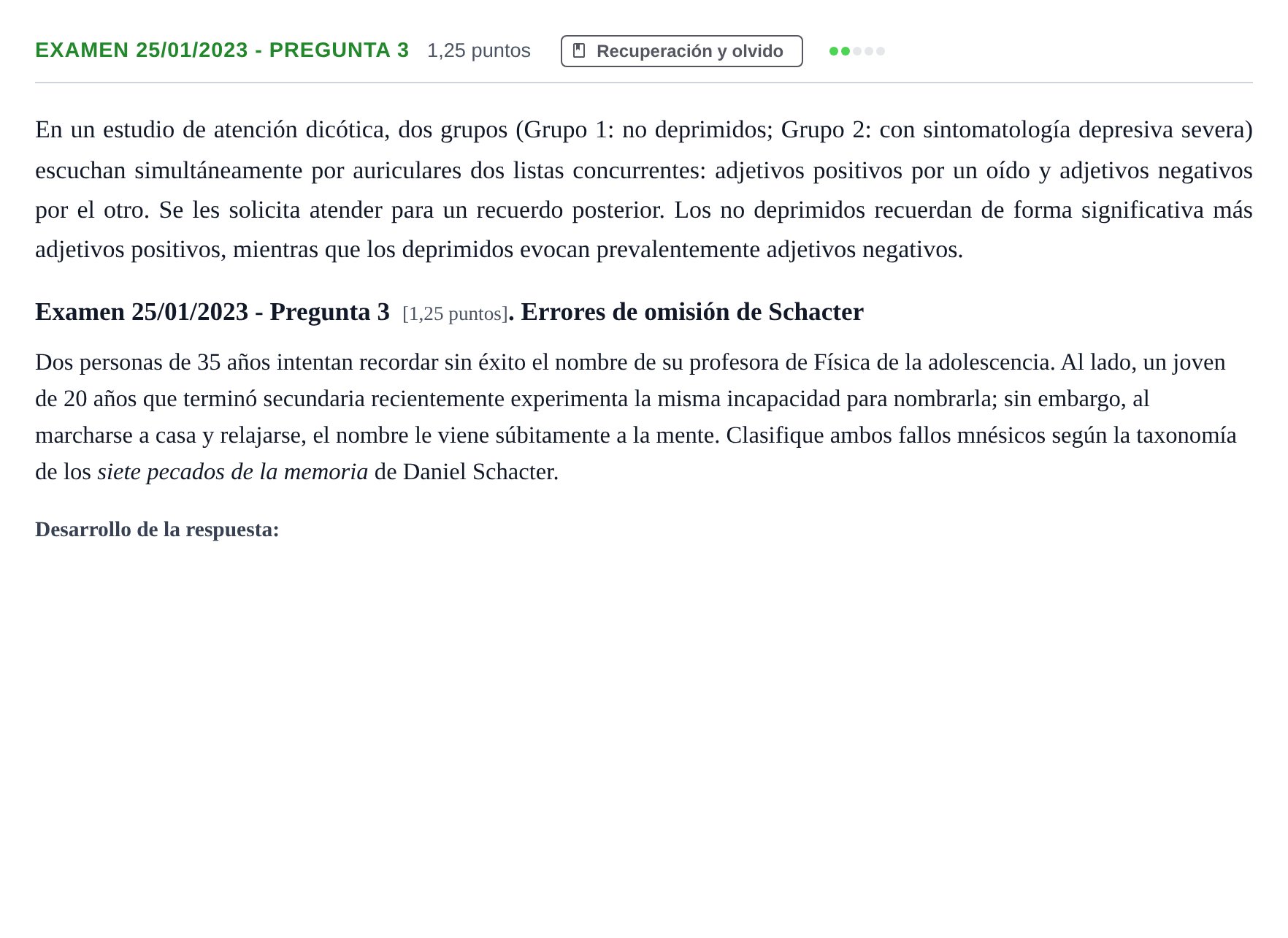Enunciado: Ejercicio Examen 25/01/2023 - Pregunta 3 · Psicología de la Atención y la Memoria UOC 2023