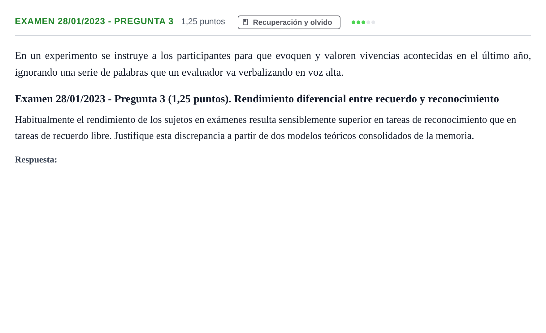 Enunciado: Ejercicio Examen 28/01/2023 - Pregunta 3 · Psicología de la Atención y la Memoria UOC 2023