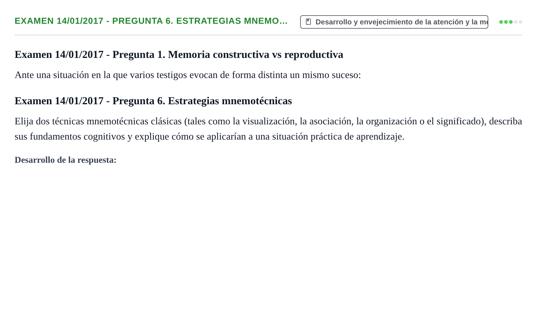 Enunciado: Ejercicio Examen 14/01/2017 - Pregunta 6. Estrategias mnemo… · Psicología de la Atención y la Memoria UOC 2016