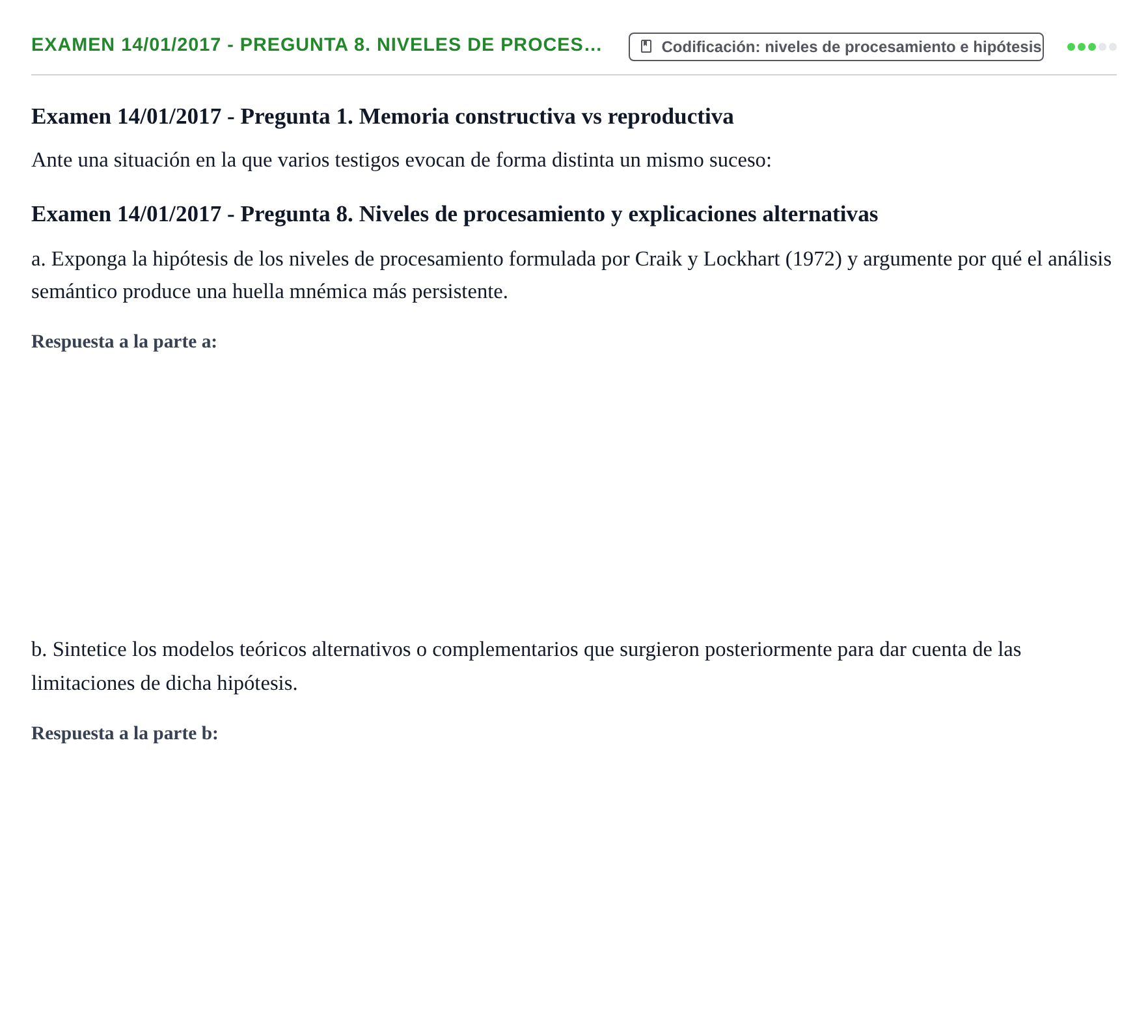 Enunciado: Ejercicio Examen 14/01/2017 - Pregunta 8. Niveles de proces… · Psicología de la Atención y la Memoria UOC 2016