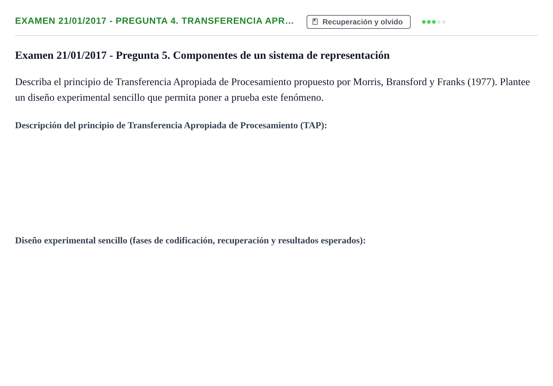 Enunciado: Ejercicio Examen 21/01/2017 - Pregunta 4. Transferencia apr… · Psicología de la Atención y la Memoria UOC 2016