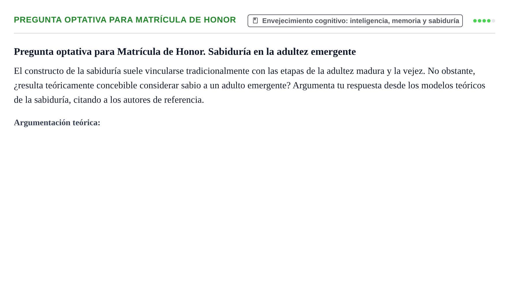 Enunciado: Pregunta optativa para Matrícula de Honor · Psicología del Desarrollo Adolescencia, Juventud, Edad Adulta y Envejecimiento UOC 2023