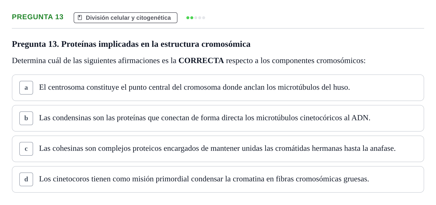 Enunciado: Pregunta 13 · Biología del Cuidado UIC 2024