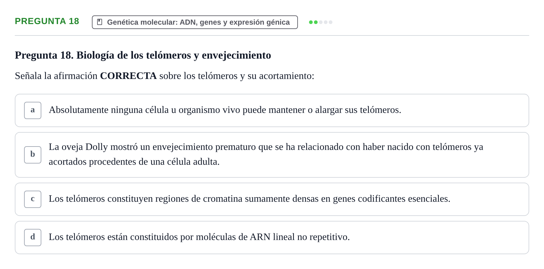 Enunciado: Pregunta 18 · Biología del Cuidado UIC 2024