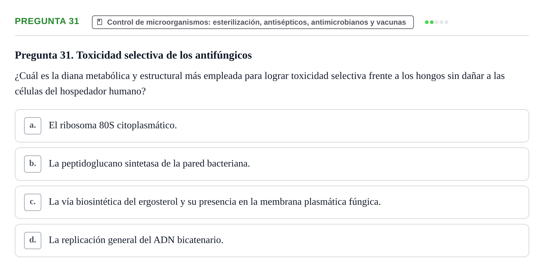 Enunciado: Pregunta 31 · Biología del Cuidado UIC 2024