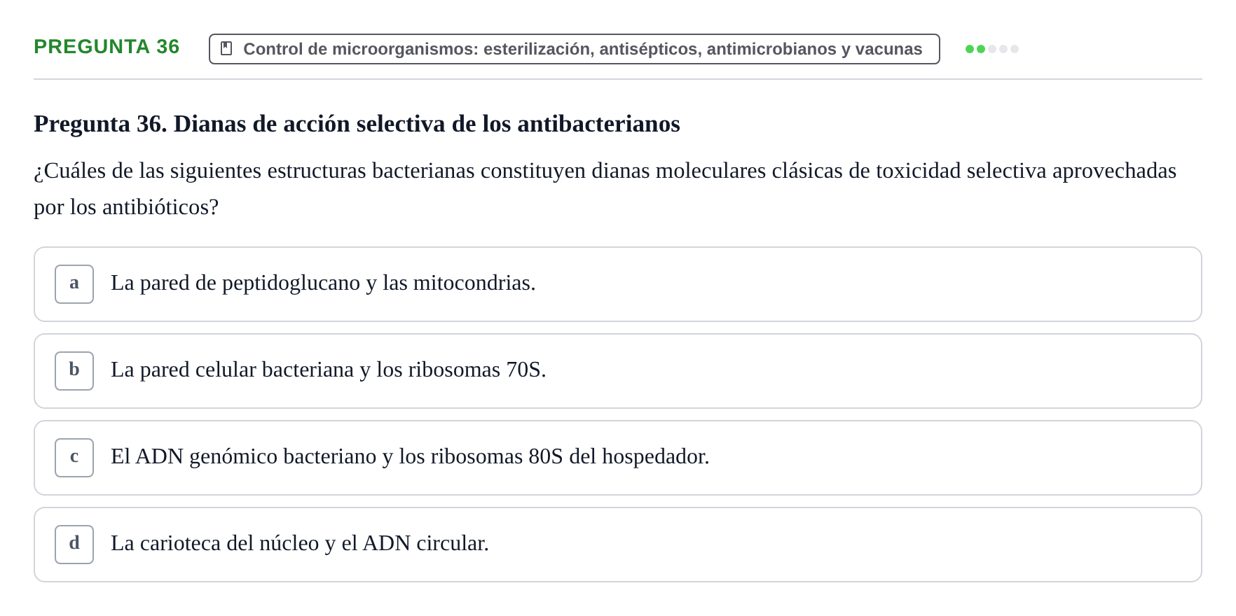 Enunciado: Pregunta 36 · Biología del Cuidado UIC 2024
