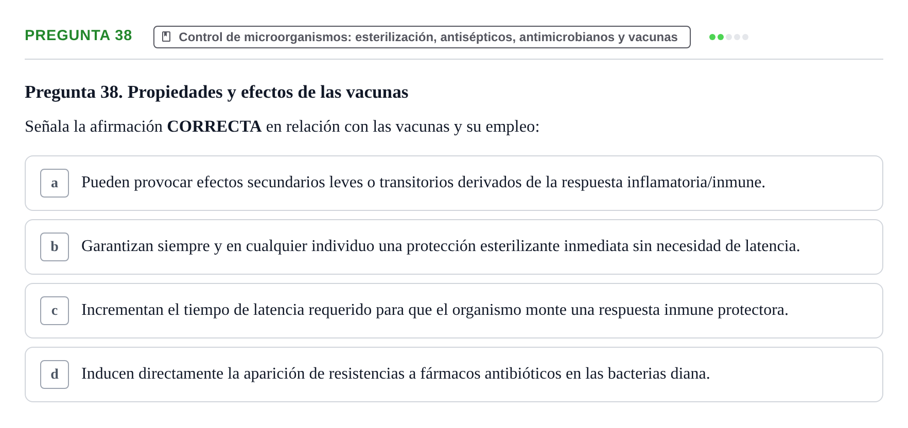 Enunciado: Pregunta 38 · Biología del Cuidado UIC 2024