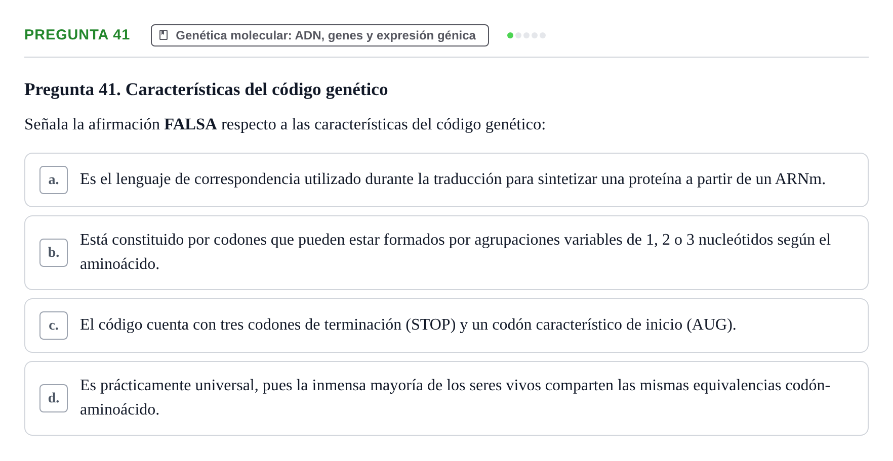 Enunciado: Pregunta 41 · Biología del Cuidado UIC 2024