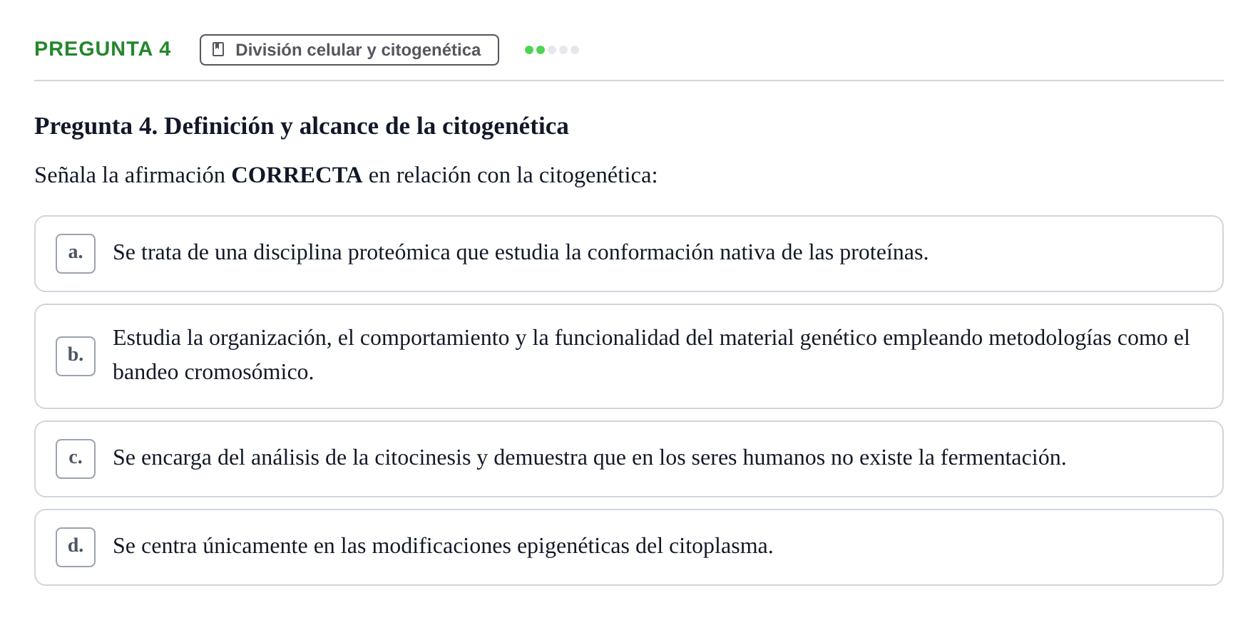 Enunciado: Pregunta 4 · Biología del Cuidado UIC 2024