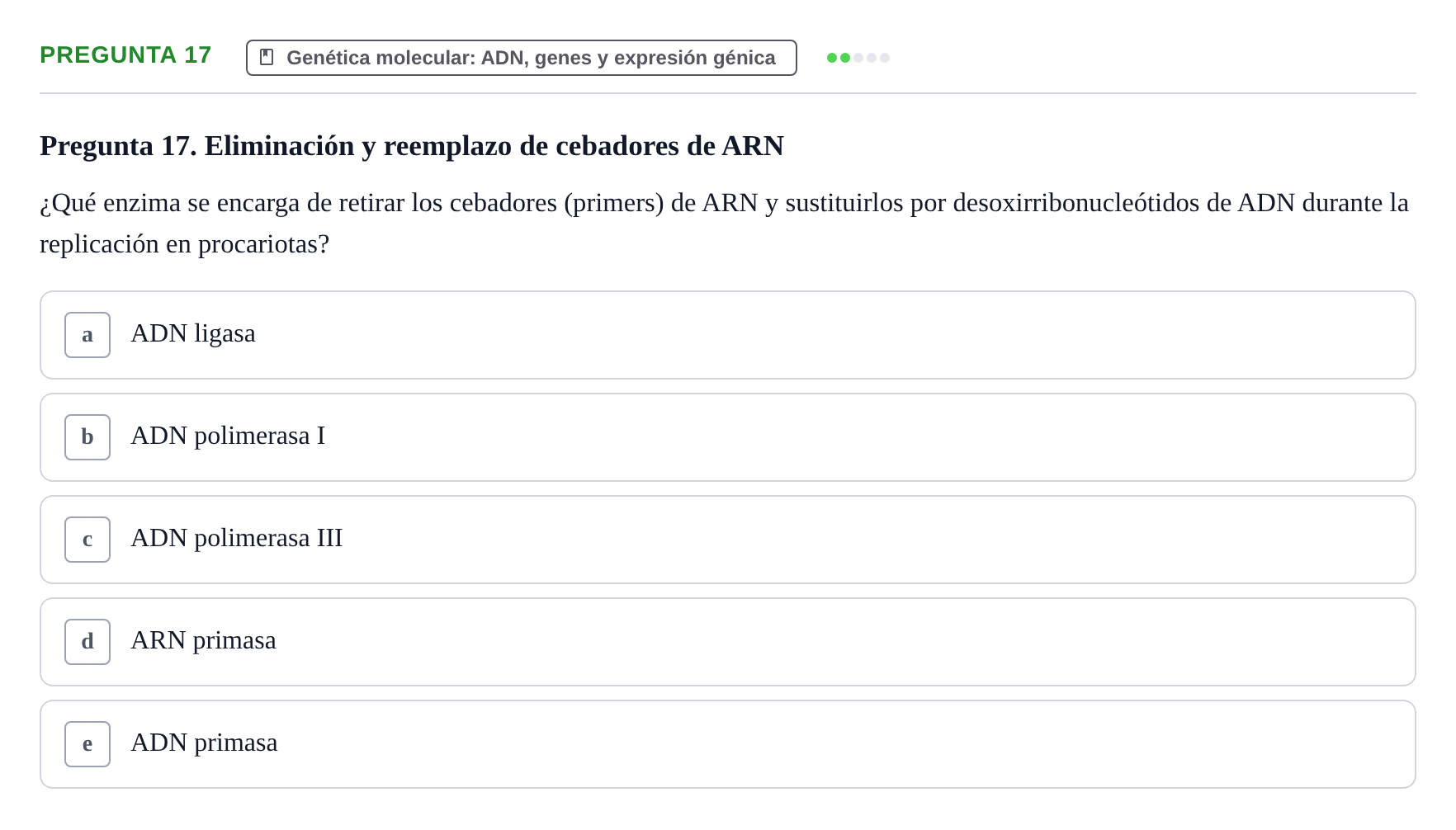 Enunciado: Pregunta 17 · Biología del Cuidado UIC 2018
