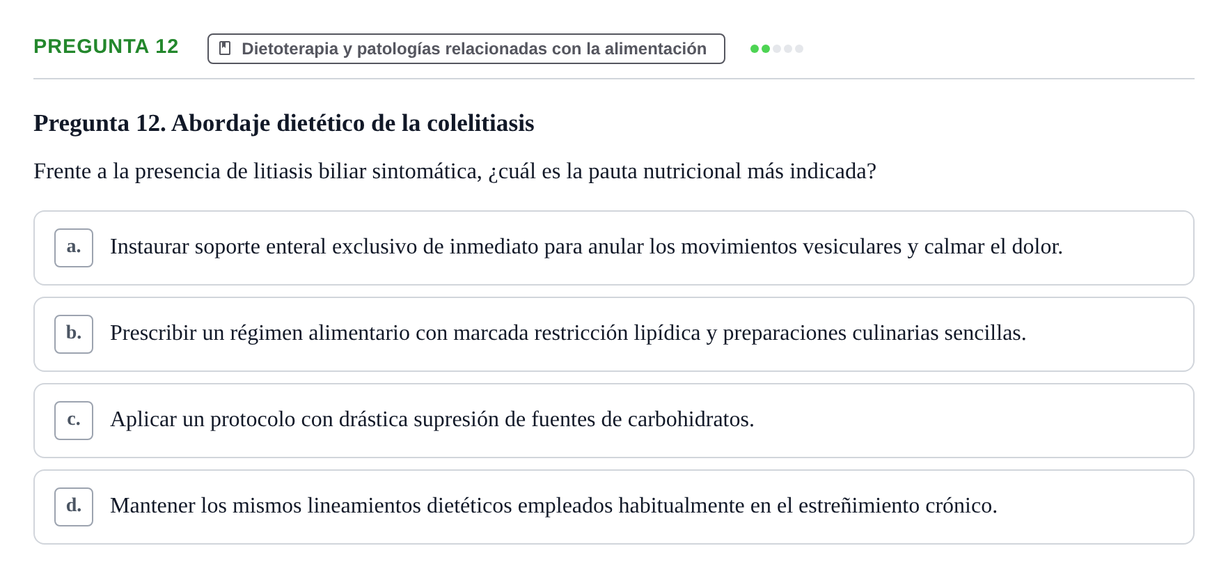 Enunciado: Pregunta 12 · Biología del Cuidado UIC Examen final de Biología del Cuidado