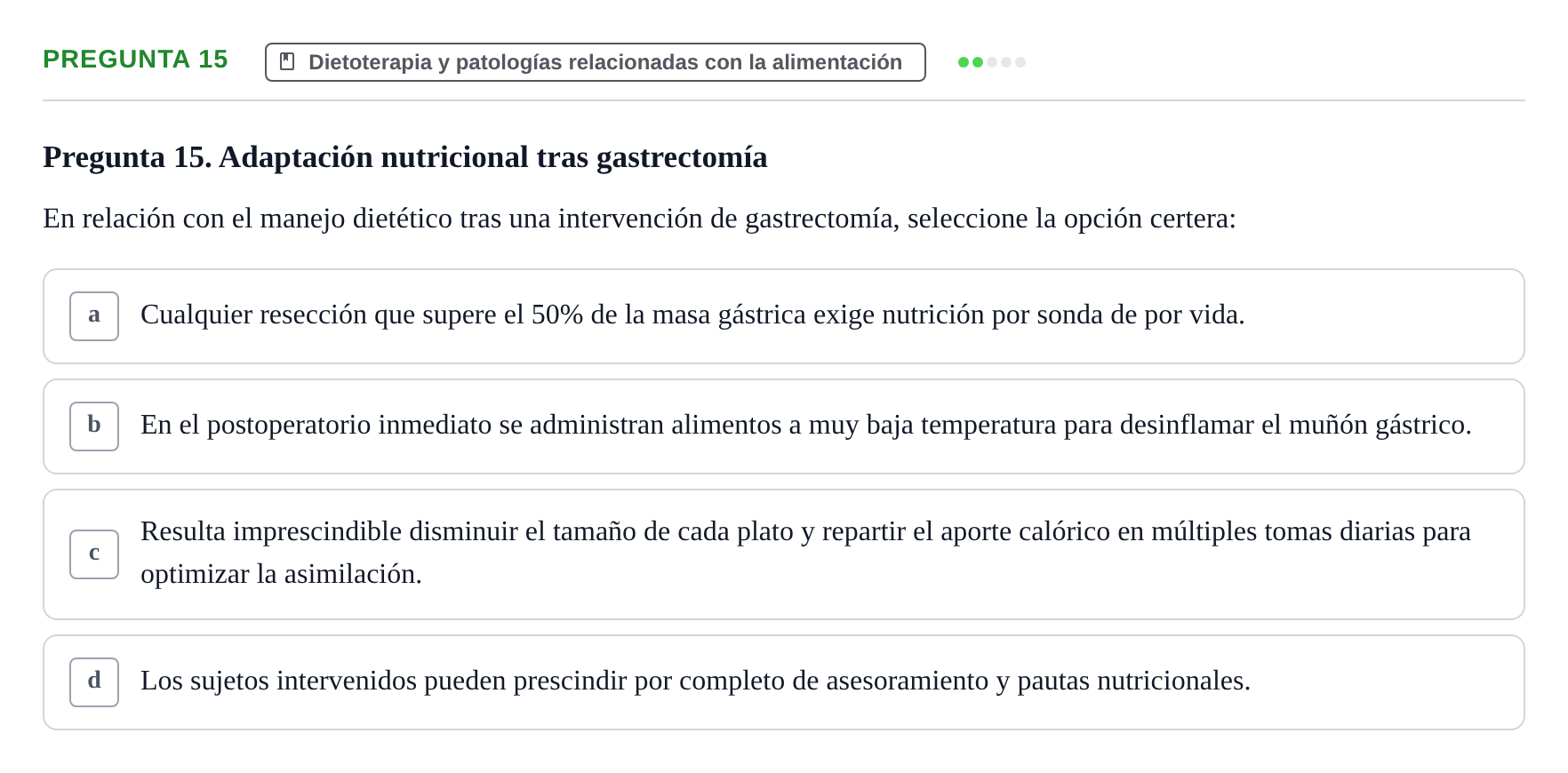 Enunciado: Pregunta 15 · Biología del Cuidado UIC Examen final de Biología del Cuidado