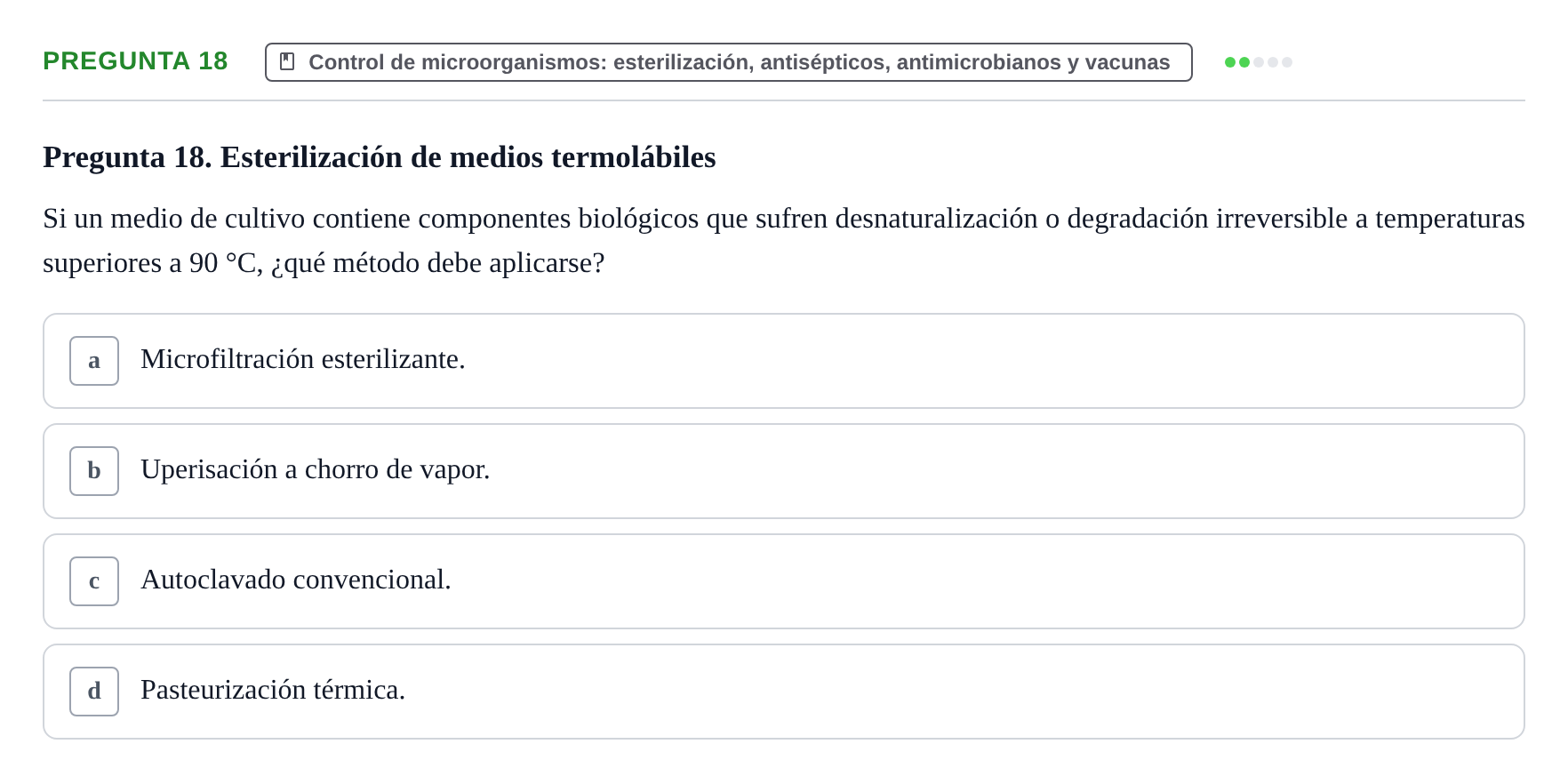 Enunciado: Pregunta 18 · Biología del Cuidado UIC Examen final de Biología del Cuidado