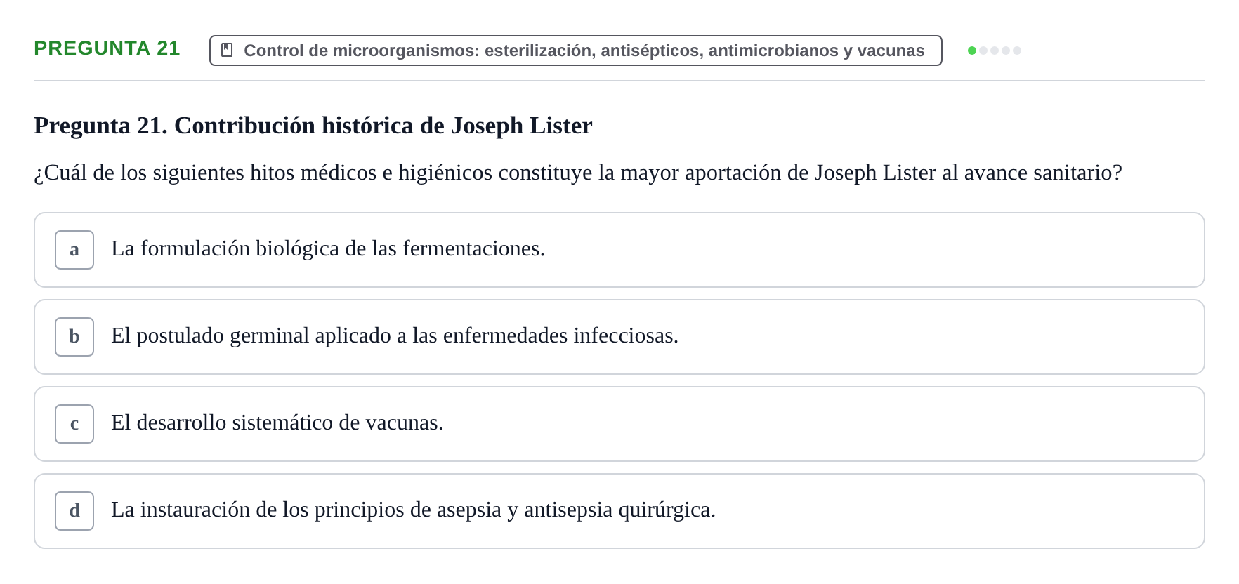 Enunciado: Pregunta 21 · Biología del Cuidado UIC Examen final de Biología del Cuidado
