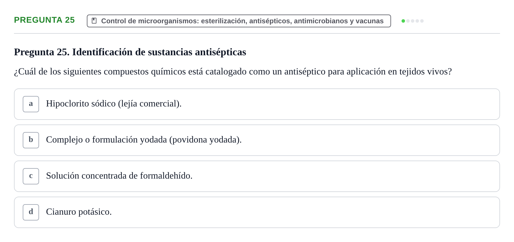 Enunciado: Pregunta 25 · Biología del Cuidado UIC Examen final de Biología del Cuidado
