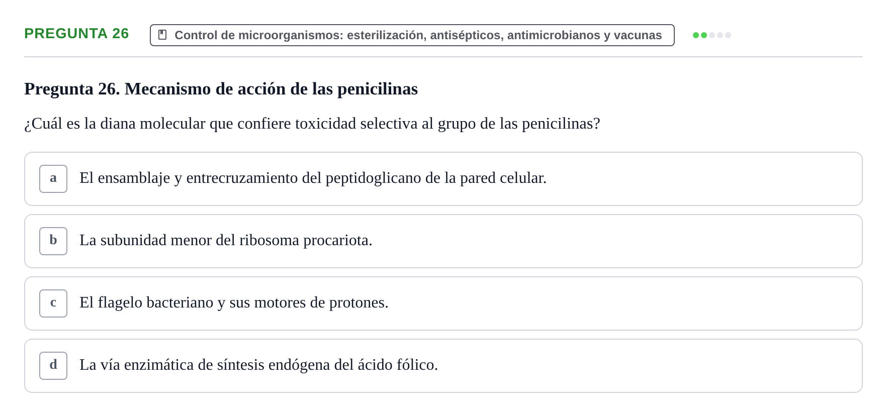 Enunciado: Pregunta 26 · Biología del Cuidado UIC Examen final de Biología del Cuidado