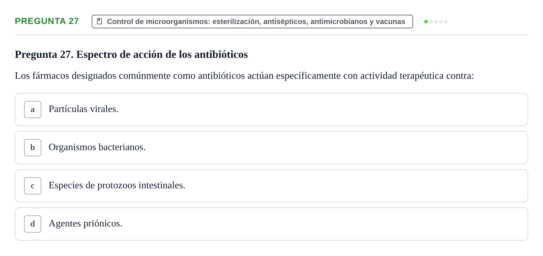 Enunciado: Pregunta 27 · Biología del Cuidado UIC Examen final de Biología del Cuidado