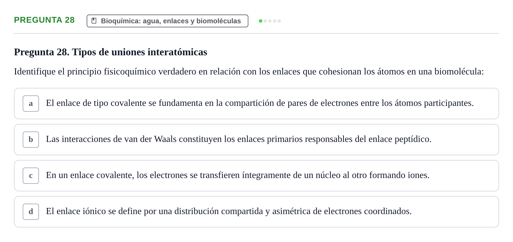 Enunciado: Pregunta 28 · Biología del Cuidado UIC Examen final de Biología del Cuidado