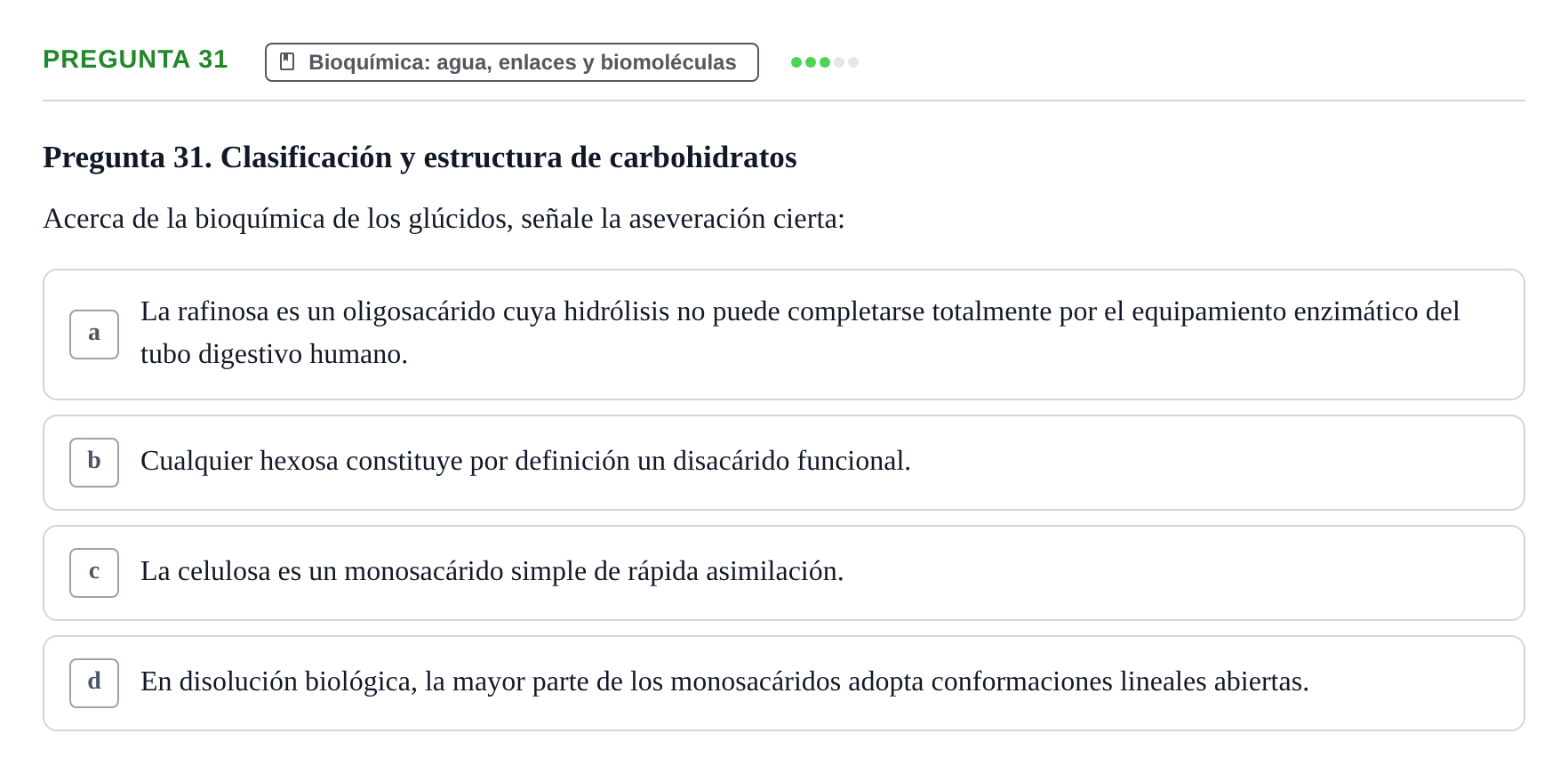 Enunciado: Pregunta 31 · Biología del Cuidado UIC Examen final de Biología del Cuidado