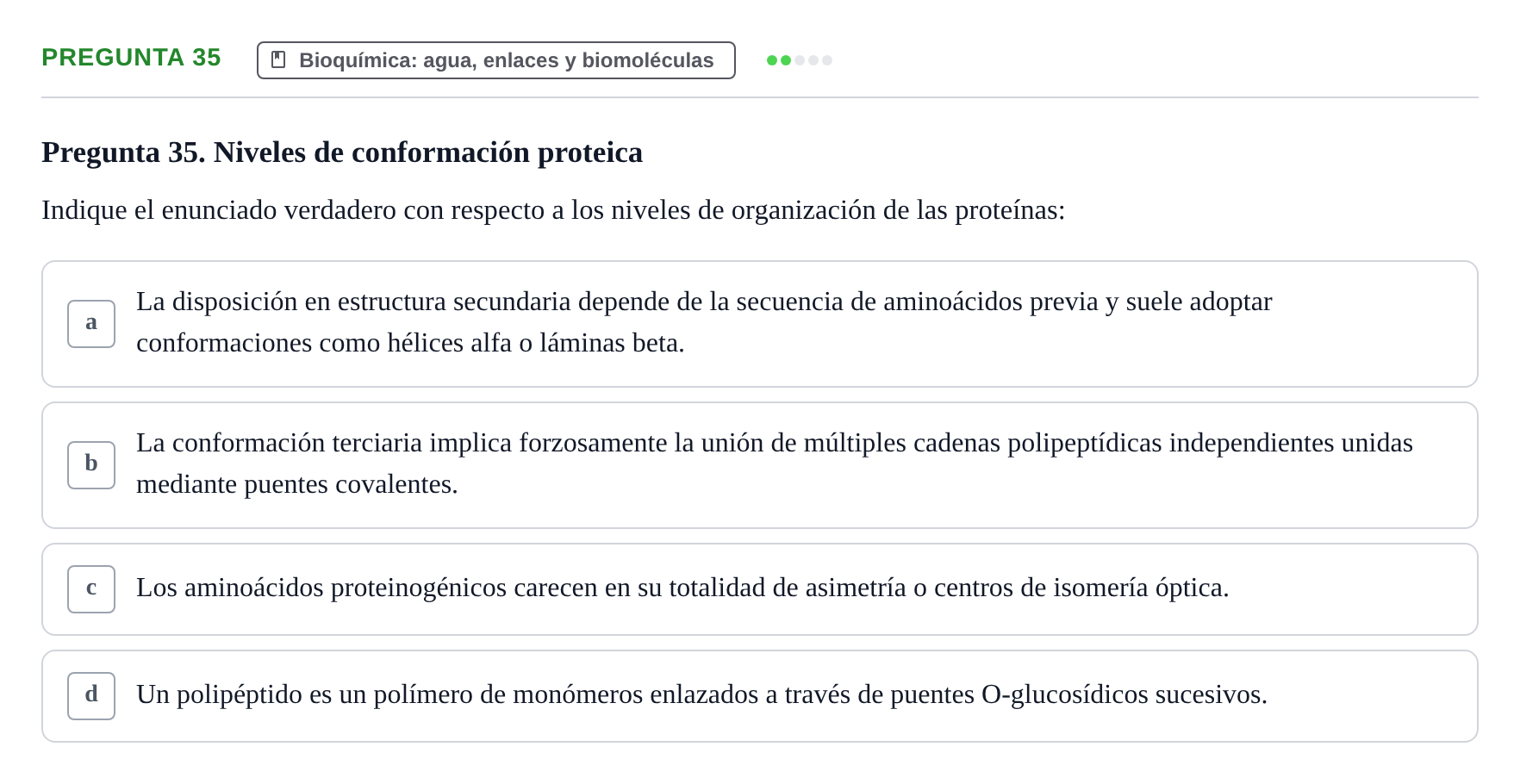 Enunciado: Pregunta 35 · Biología del Cuidado UIC Examen final de Biología del Cuidado