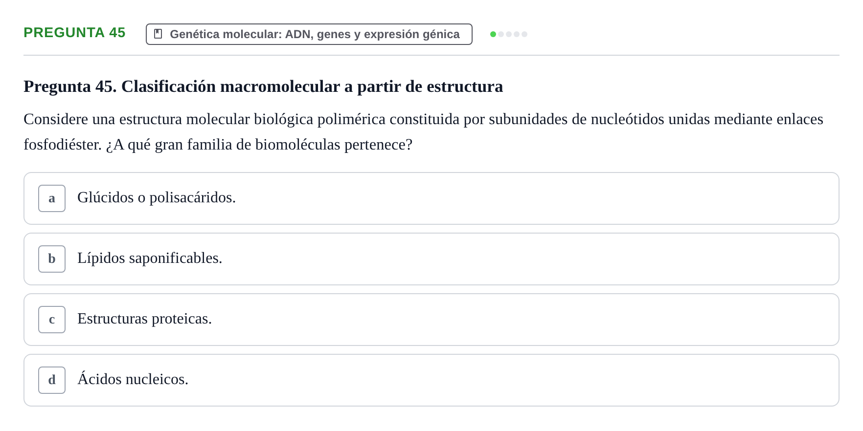 Enunciado: Pregunta 45 · Biología del Cuidado UIC Examen final de Biología del Cuidado