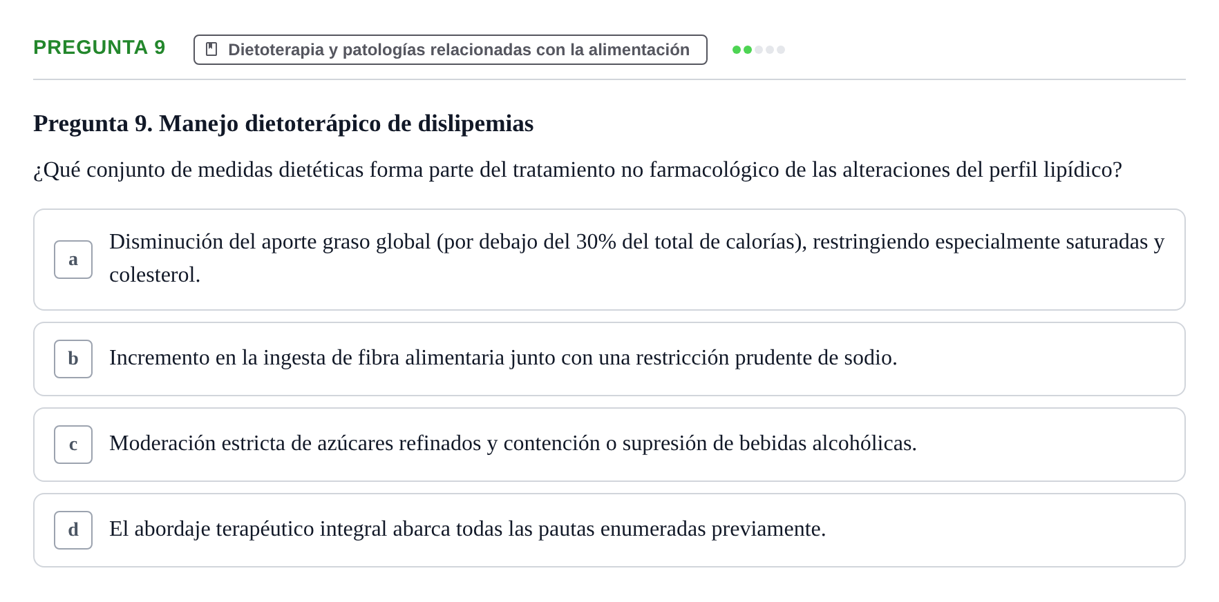 Enunciado: Pregunta 9 · Biología del Cuidado UIC Examen final de Biología del Cuidado