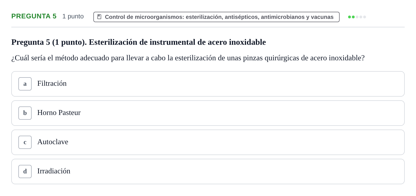 Enunciado: Pregunta 5 · Biología del Cuidado UIC 2022