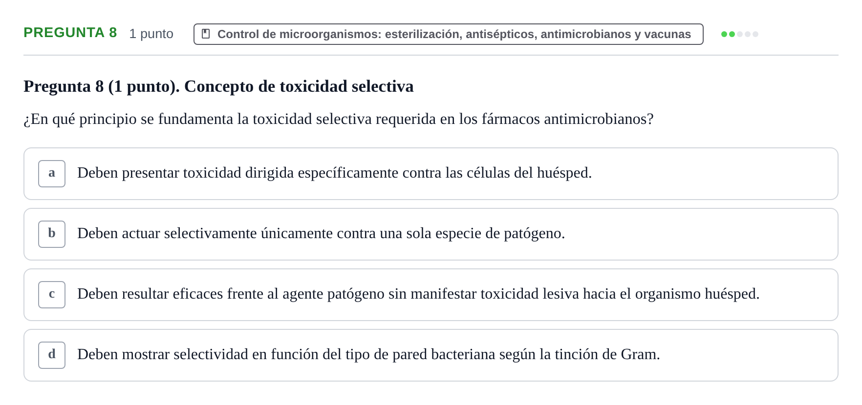 Enunciado: Pregunta 8 · Biología del Cuidado UIC 2022