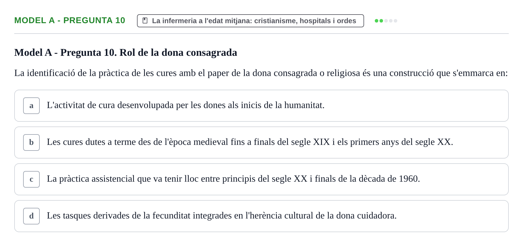 Enunciado: Ejercicio Model A - Pregunta 10 · Bases Teòriques de la Infermeria UVIC Exemples
