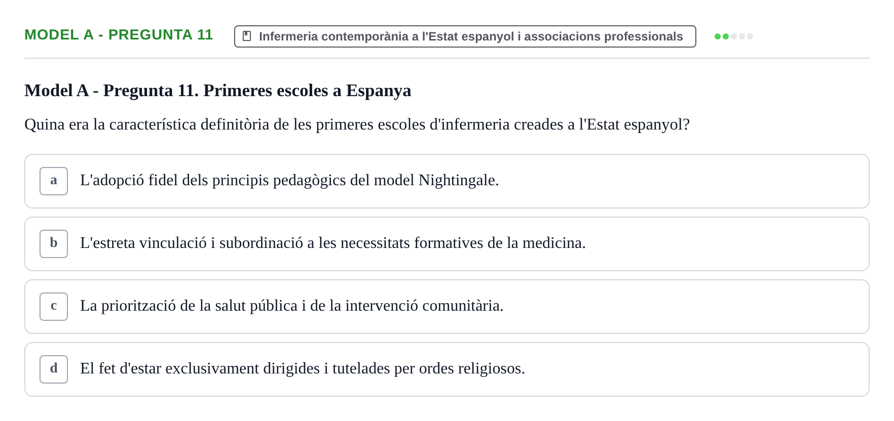 Enunciado: Ejercicio Model A - Pregunta 11 · Bases Teòriques de la Infermeria UVIC Exemples