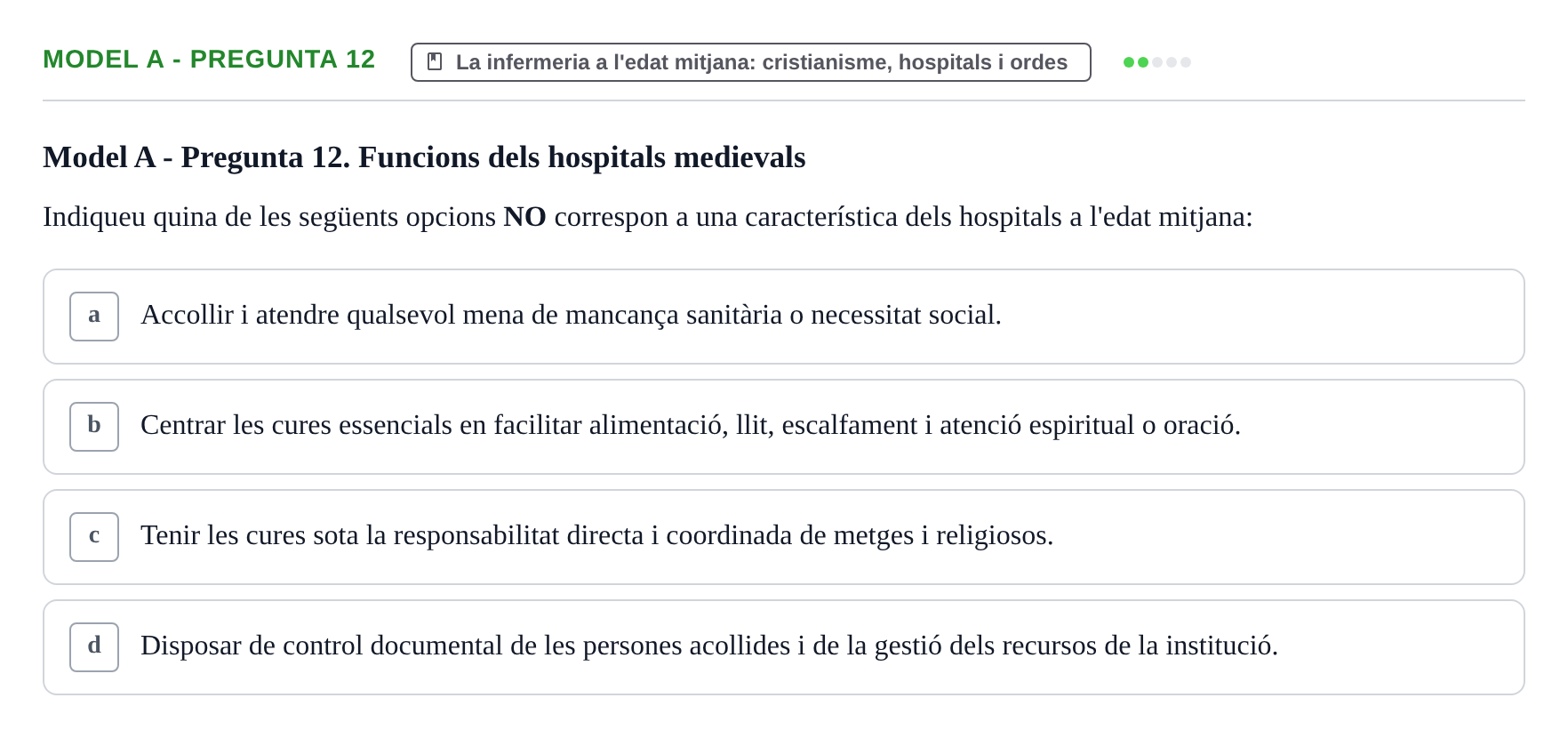 Enunciado: Ejercicio Model A - Pregunta 12 · Bases Teòriques de la Infermeria UVIC Exemples