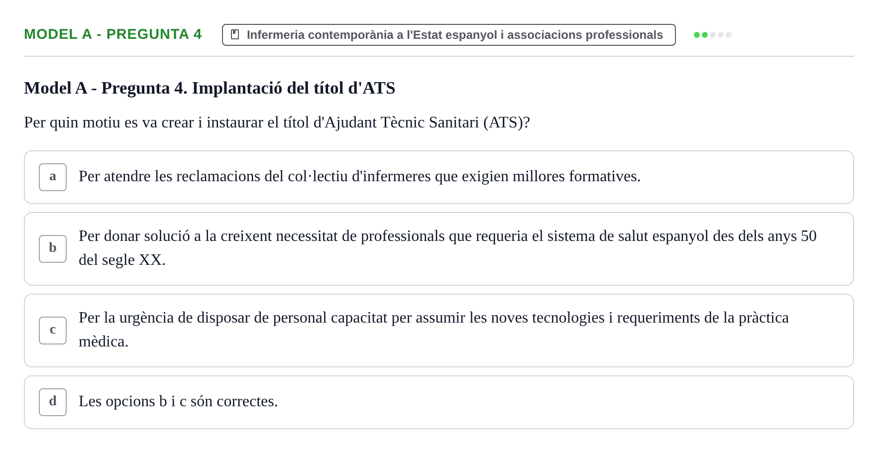 Enunciado: Ejercicio Model A - Pregunta 4 · Bases Teòriques de la Infermeria UVIC Exemples
