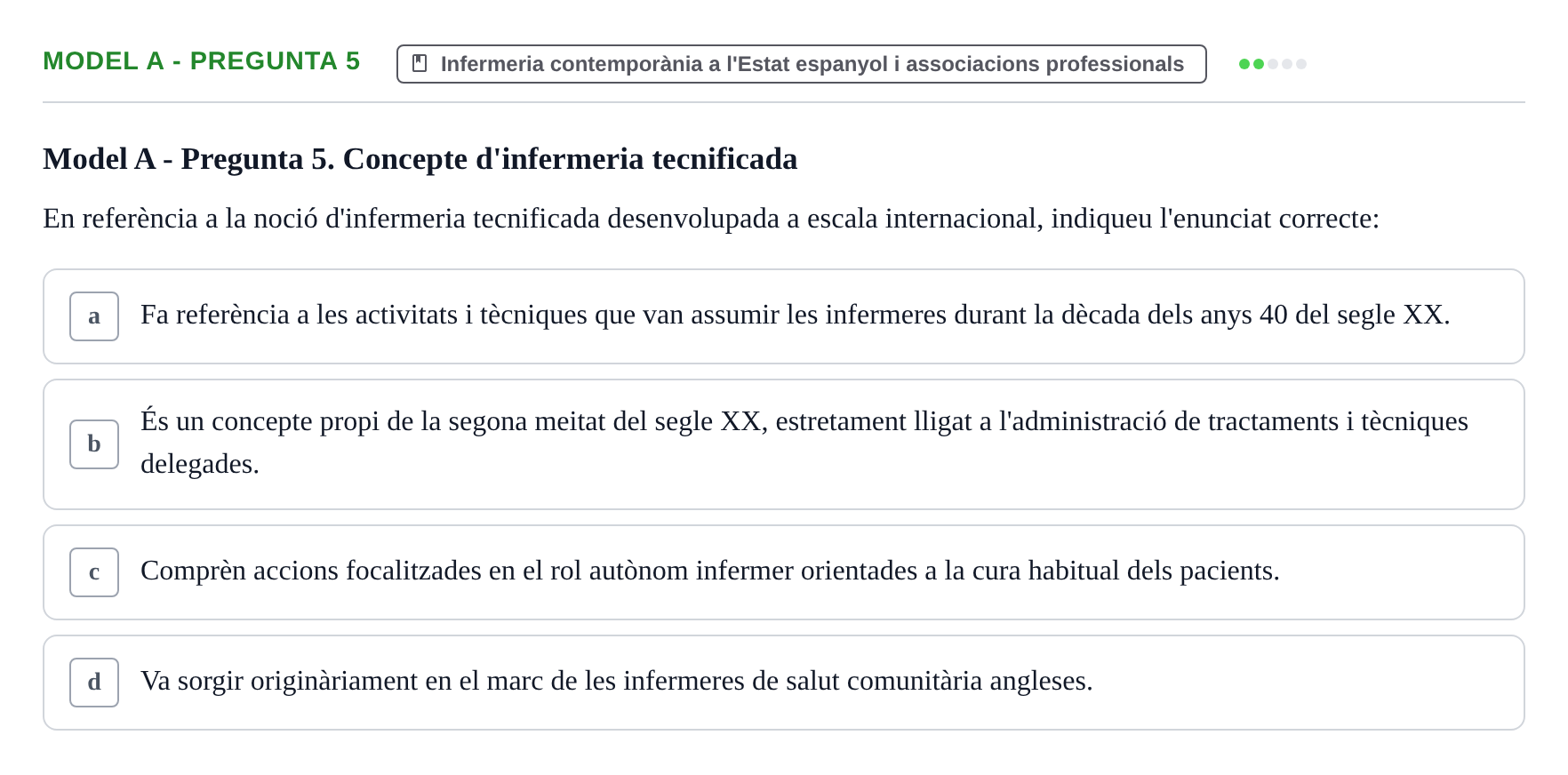 Enunciado: Ejercicio Model A - Pregunta 5 · Bases Teòriques de la Infermeria UVIC Exemples