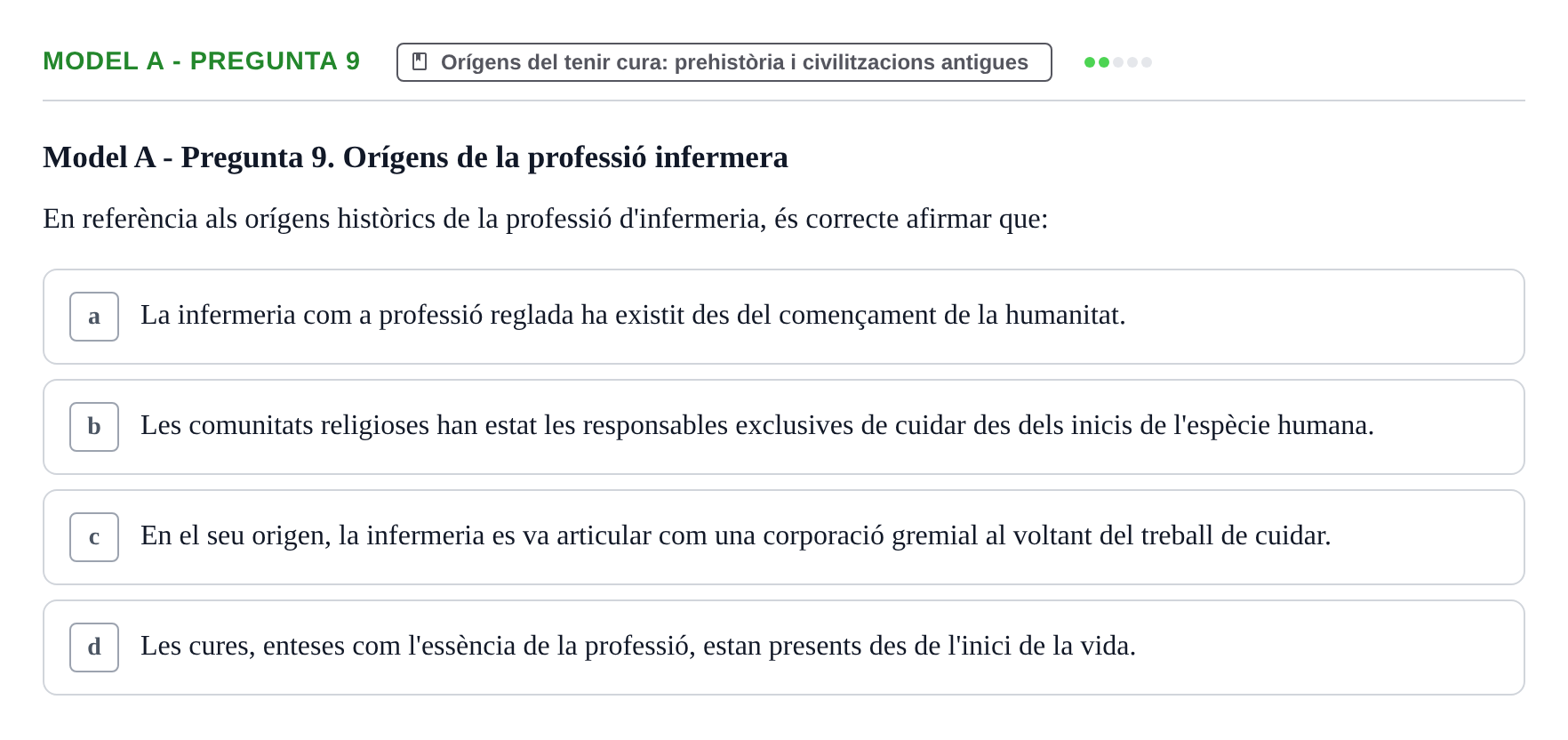 Enunciado: Ejercicio Model A - Pregunta 9 · Bases Teòriques de la Infermeria UVIC Exemples