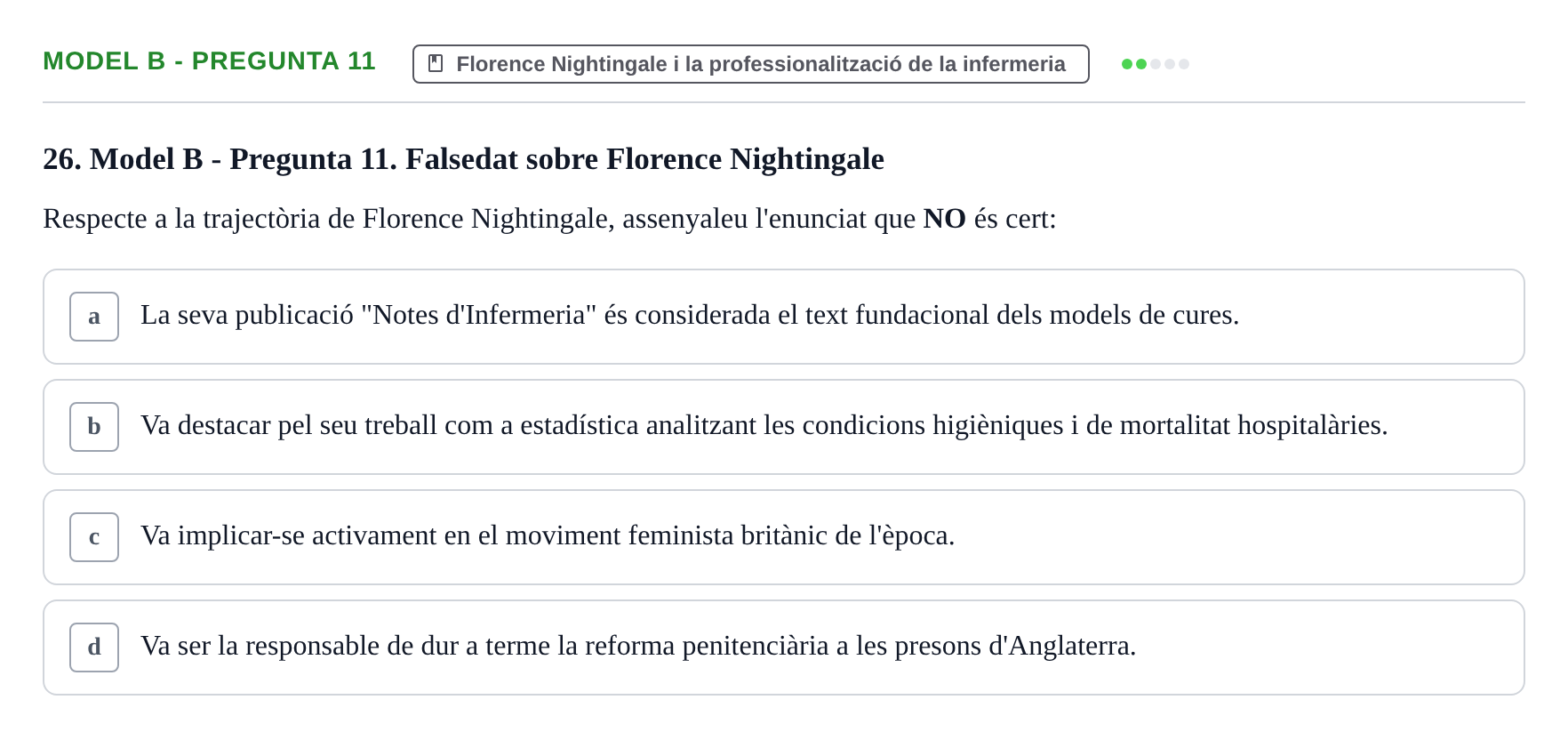 Enunciado: Ejercicio Model B - Pregunta 11 · Bases Teòriques de la Infermeria UVIC Exemples