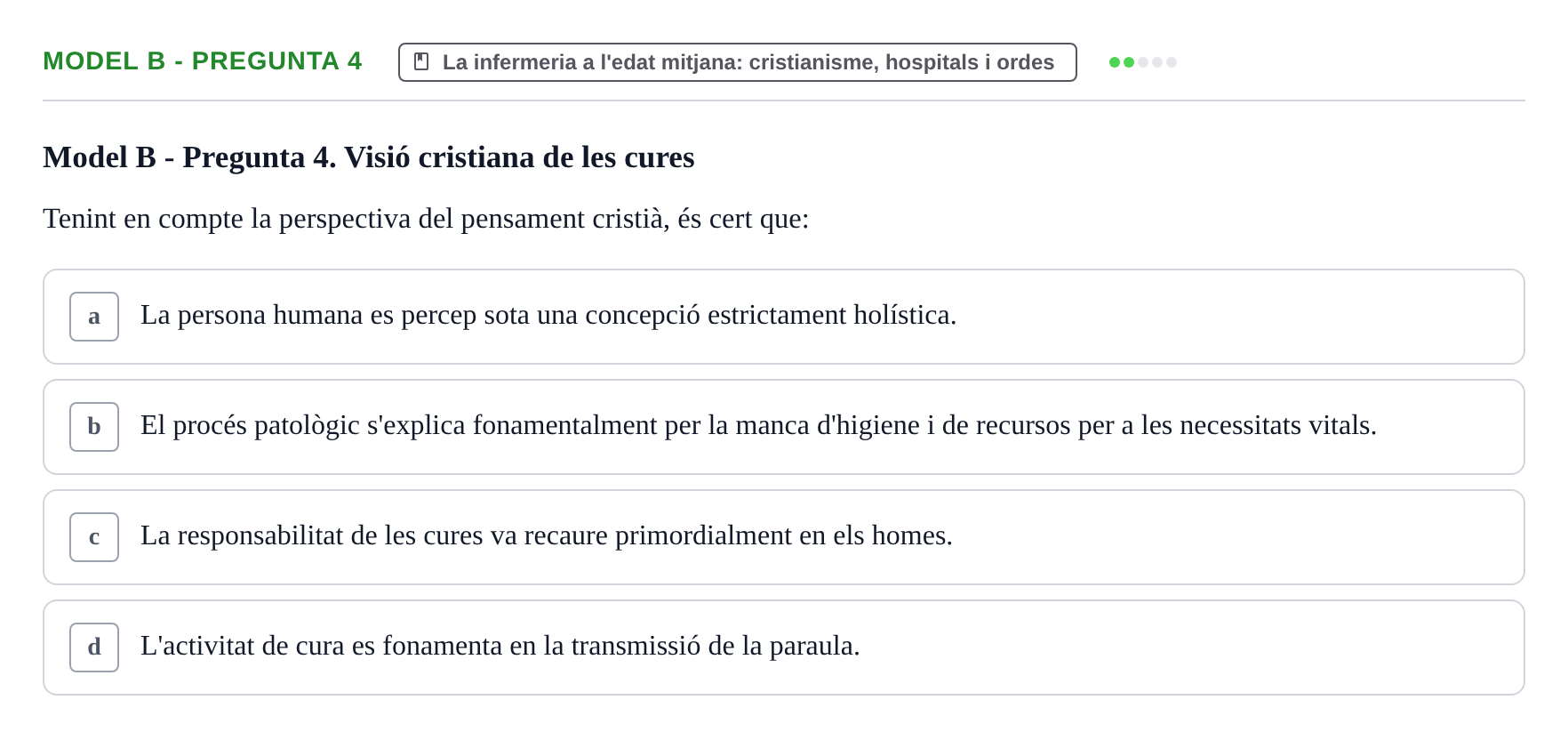 Enunciado: Ejercicio Model B - Pregunta 4 · Bases Teòriques de la Infermeria UVIC Exemples