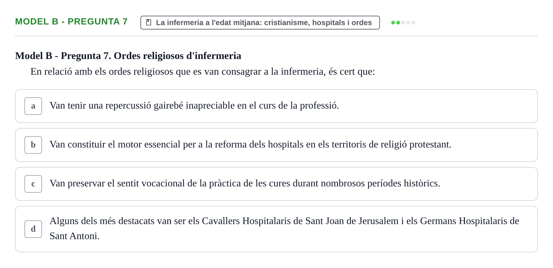 Enunciado: Ejercicio Model B - Pregunta 7 · Bases Teòriques de la Infermeria UVIC Exemples