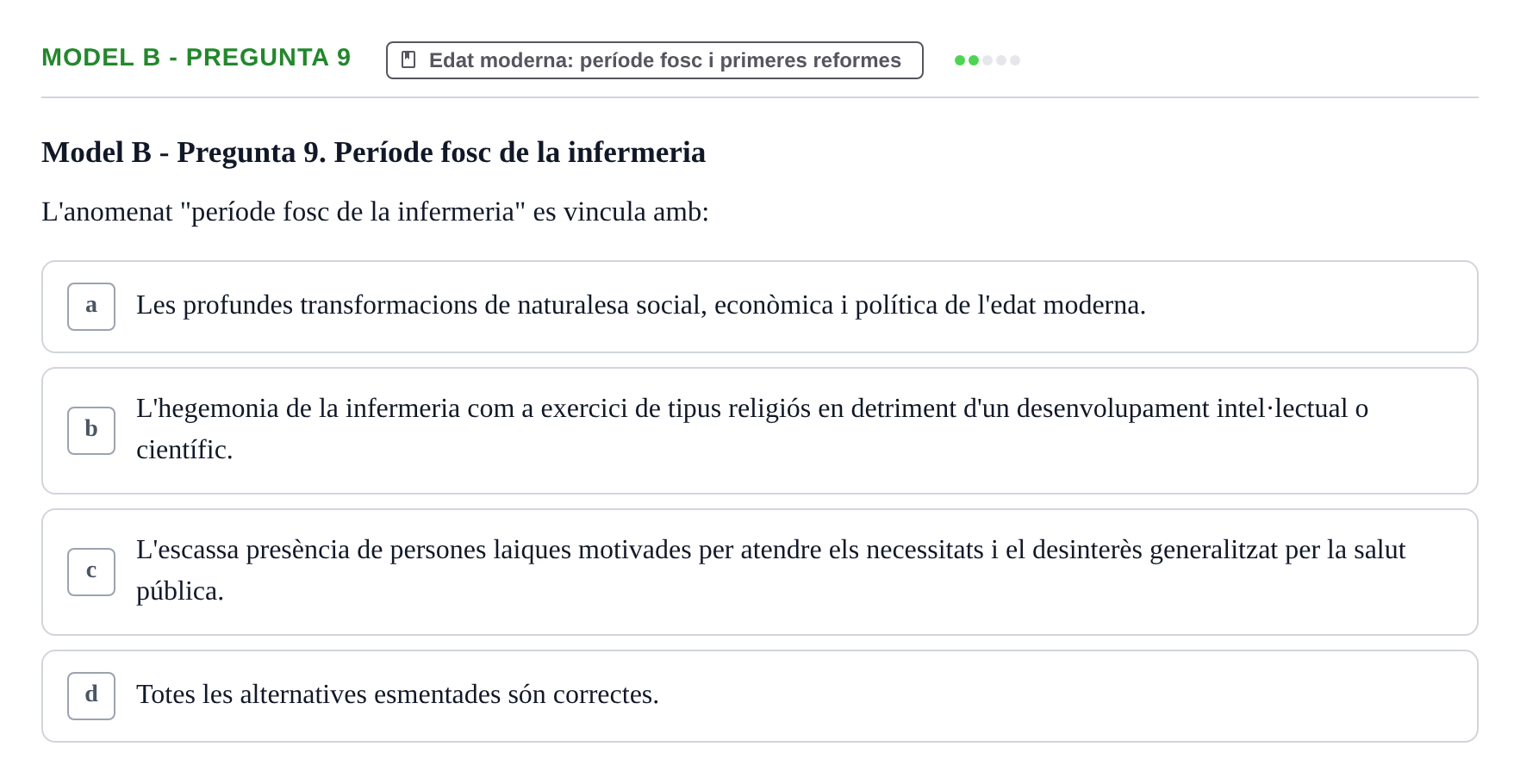Enunciado: Ejercicio Model B - Pregunta 9 · Bases Teòriques de la Infermeria UVIC Exemples