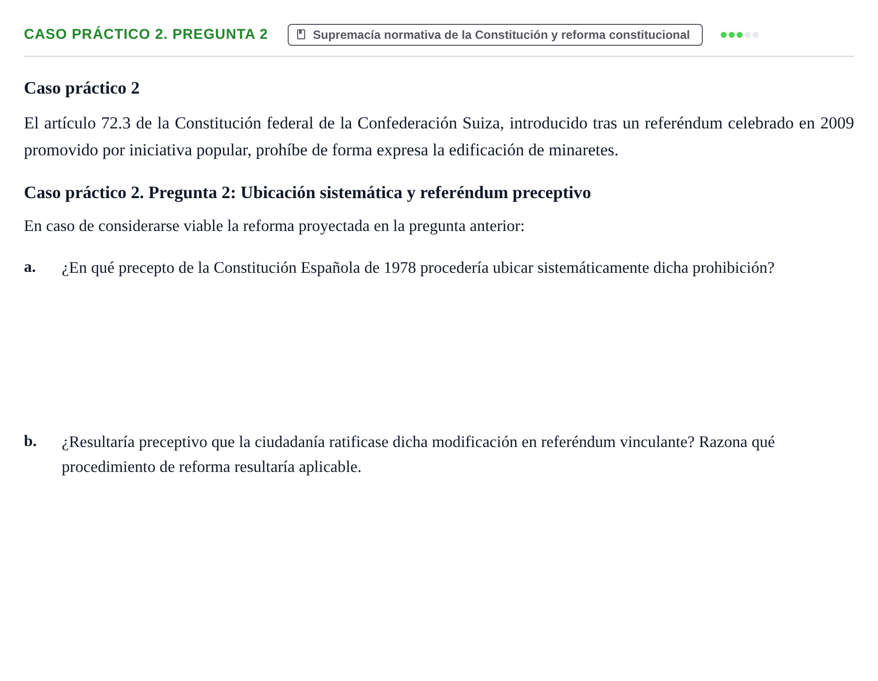 Enunciado: Ejercicio Caso práctico 2. Pregunta 2 · Sistema constitucional español UOC 2025